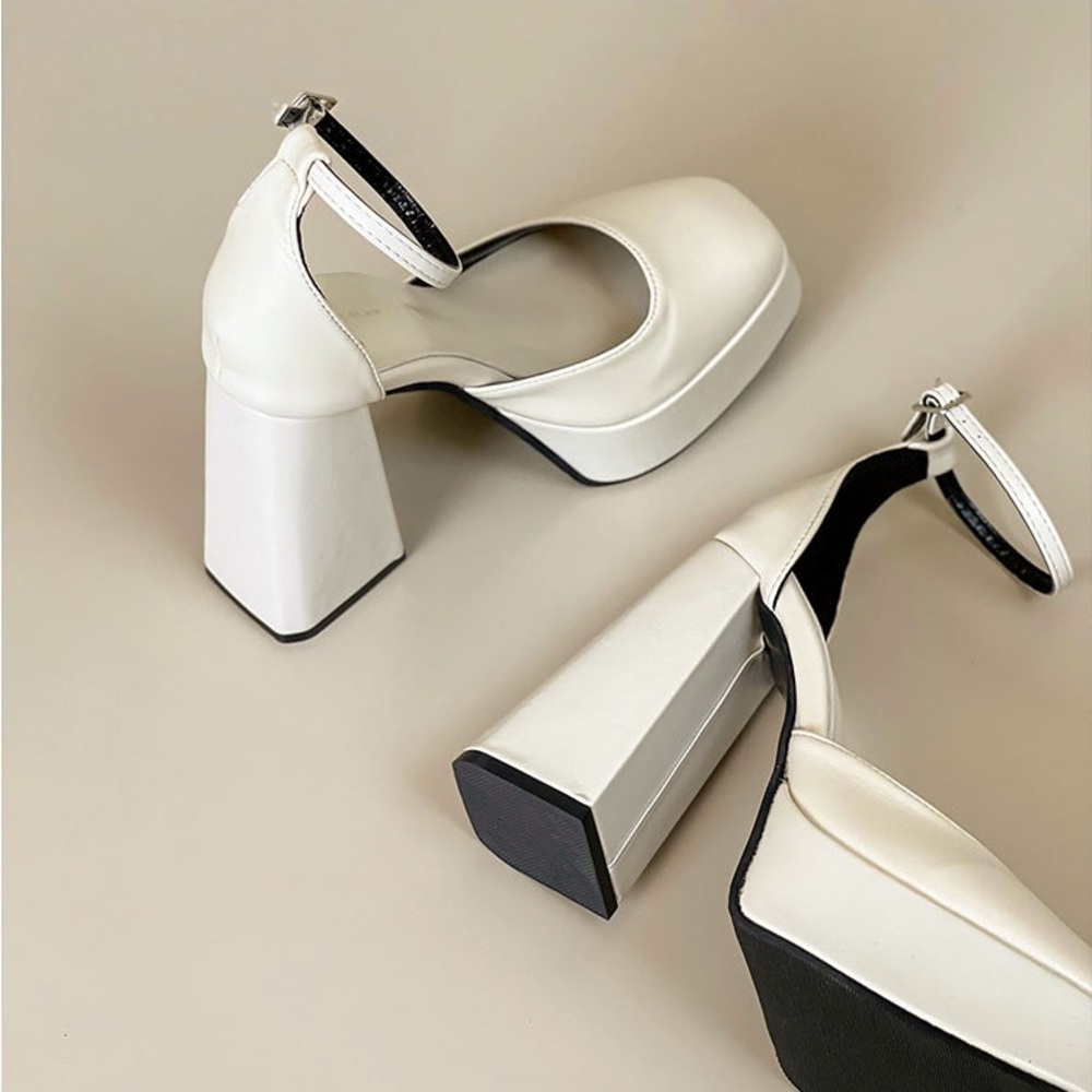 Zara White Block Heel Women's Shoes